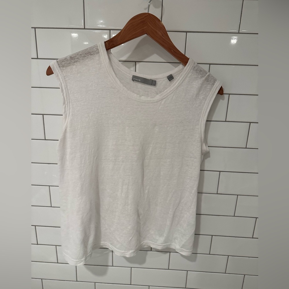 Vince linen white muscle tee, S